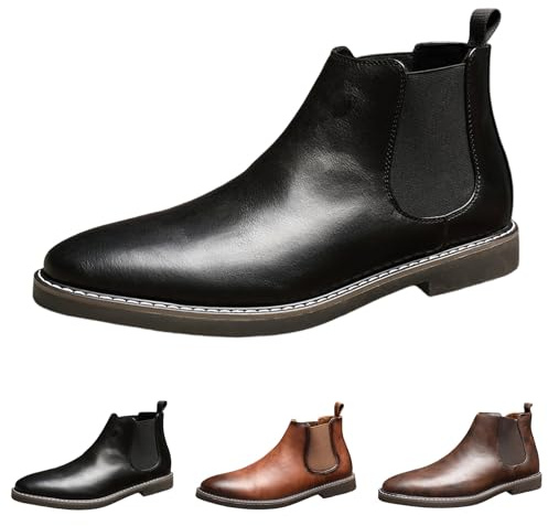 Generisch Elegantes botines de equitación para hombre, informales, de piel, antideslizantes, cómodos, con punta redonda, cálidos, para invierno, para el tiempo libre, Negro , 47 EU