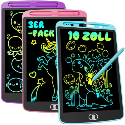 Electight LCD Schreibtafel für Kinder 10 Zoll, 3 Stück Löschbar Zaubertafel, Augenschutz Elektronisch Maltablett, Tragbar Mal Tablet, Reisegeschenk und Lernspielzeug für Kinder ab 3 Jahre