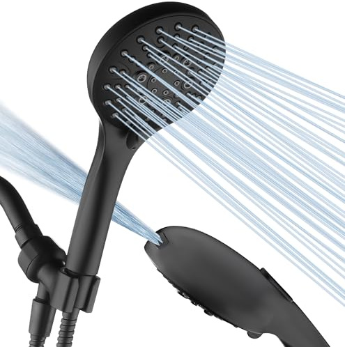 BRIGHT SHOWERS High Pressure Shower Head with Handheld, 9 Spray Settings Showerhead Built in Power Wash to Clean Tub and Pets, Extra Long 69 Hose, Adjustable Bracket, Matte Black