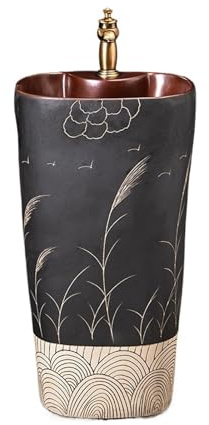 Retrò Lavabo da esterno in ceramica, lavandino con piedistallo integrato for hotel, rubinetto e kit di scarico decorare