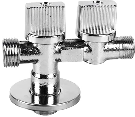 Válvula de escuadra doble salida 1/2” – Latón cromado | 2 salidas independientes 3/4” y 3/8” | Grifo para lavadora, lavavajillas, fregadero, baño y jardín | Resistente PN16,-10°C a 120°C, FLUVIA