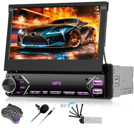 Zomolither 1 32 G Android 13 bilradio 1 Din, 7 tums flip out-pekskärm Bluetooth-bilradio med Mirror Link WiFi Sat GPS SWC FM RDS USB + backkamera + MIC