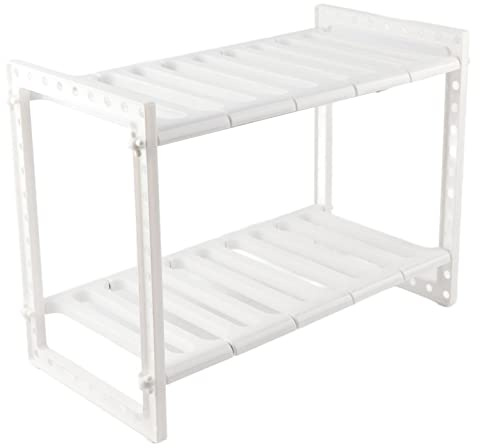 EOJDDPA Scaffale organizer sotto il lavello Scaffale espandibile a 2 livelli in acciaio inossidabile per armadio da Bagno salvaspazio Durevole materiale PP Divisori regolabili Facile