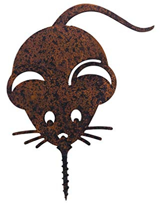 ecosoul Decorazione da giardino a forma di topo con spina, in metallo, effetto ruggine