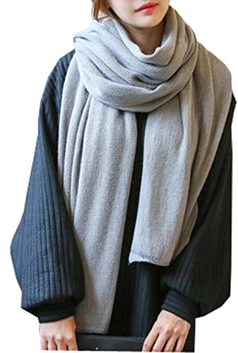 Wander Agio Womens Warm Long Shawl Winter Infinity Large Scarf Pure Color Light Grey