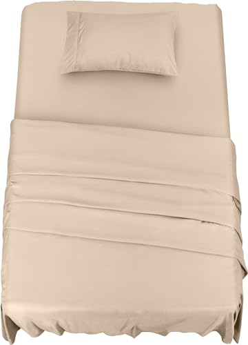 Utopia Bedding 3 Teilige Bettlaken Set 90x190 cm, Beige - Polyester Microfaser, Oeko-Tex Zertifiziert, 1 Spannbettlaken 90x190 cm, 1 Bettlaken 167x243 cm und 1 Kissenbezug 50x75 cm
