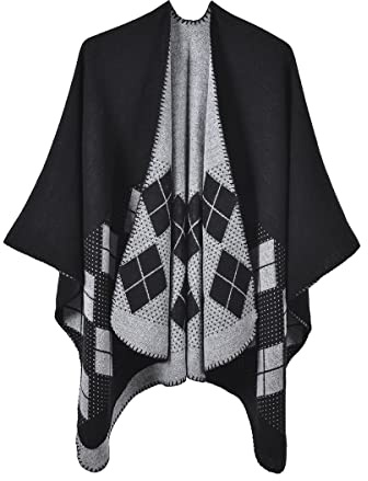 colornival Poncho for Women, Oversized Knitted Shawl Wrap, Warm Open Front Cape, Wearable Blanket Cardigan Coat for Autumn and Winter