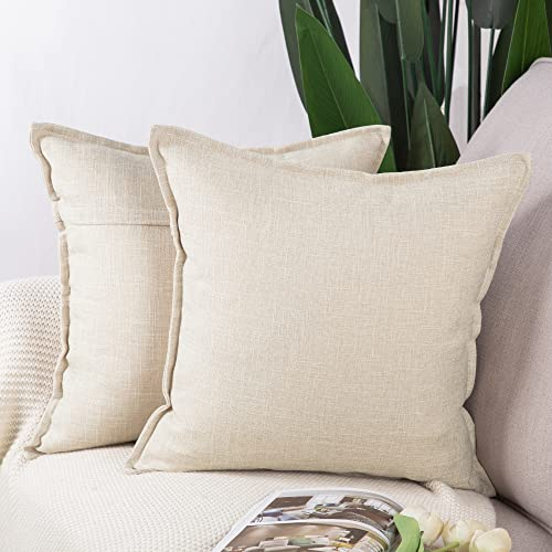 MADIZZ 2er Set Polyester- Leinen Kissenbezügen Weiche dekorative Kissenbezüge für Sofa Schlafzimmer Kissenhülle Hellbeige 50x50 cm Quadrat