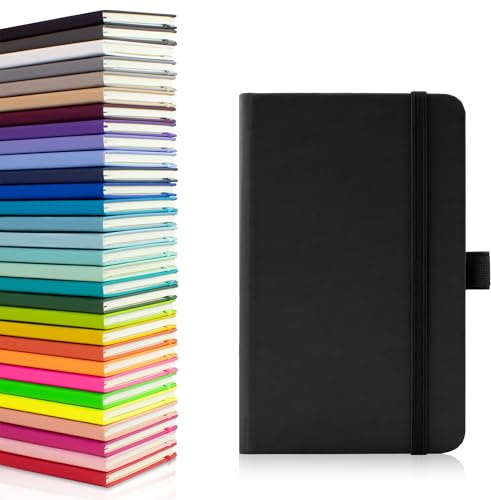 Notes London Eco A6 Notebook with Lined Pages, Pen Loop, Ribbon, Date Marks and Paper Pocket, Pocket Hardback Journal, Note, sustainably sourced paper (Black)