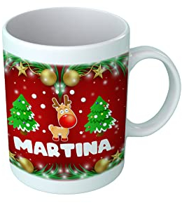 Overthetee Tazza Natale Personalizzabile Nome Donna Alberi Natale Renna Atmosfera Natalizia Simpatica Tazza Colazione Ragazza Amica Regalo con Nome
