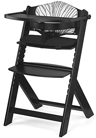 Kinderkraft ENOCK Trona Bebé de Madera, con Cojines, Evolutiva Silla Alta, Ergonómica, Regulable, Negro