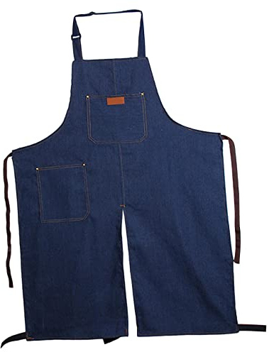 Milageto Fashion Pottery Denim Split Leg Apron, Comfortable Lightweight Adjustable Neck Aprons for Men Women Yard Modeling Ceramic Clay Working