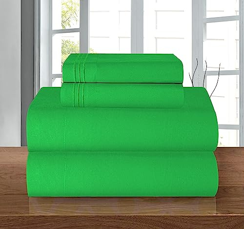 Elegant Comfort, Luxury Hotel Quality 1500 Microfibre Sheet Set - 4 Piece - Pleat with Full Elasticated Corners, Pocket up to 16 Deep Pocket, Double - Green