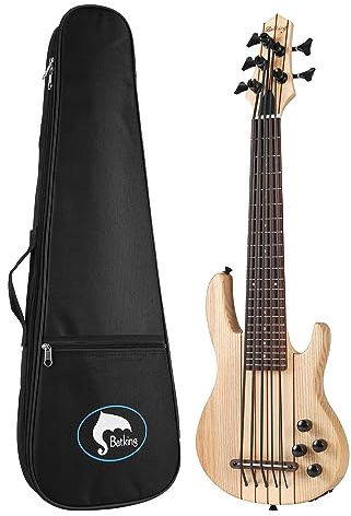 Batking Ukelele bajo eléctrico, 5 cuerdas UBass con teclado, ukelele eléctrico con cuello pasante y funda para exhibición (color natural)