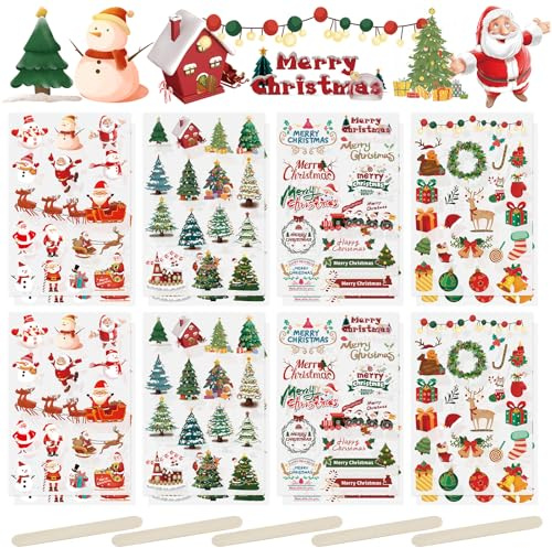 WANDIC 16 Sheets Rub On Transfer Stickers, Christmas Theme Stickers Aesthetic Decor Transfer Stickers for Scrapbook Journal Planner Album
