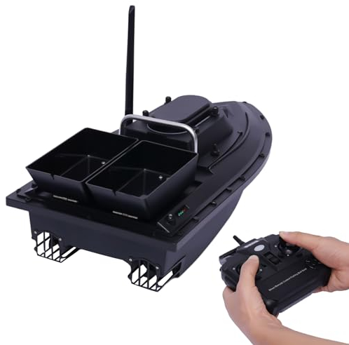 JINPRDAMZ Barca per mangimi, barca con doppio cuscinetto dell'esca, telecomando RC 500 m, per l'espulsione in fiumi, laghi o acque poco profonde, lunga durata in standby, resistente alle tempeste,