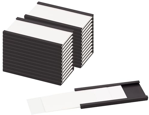 LLPT Magnetic Label Holder | 25MM x 50MM | Pack of 26 with Paper Inserts and Plastic Protectors | Mess Free Reusable for Shelf White Board Toolbox Metal Wall Cabinet Drawer (MH21026)