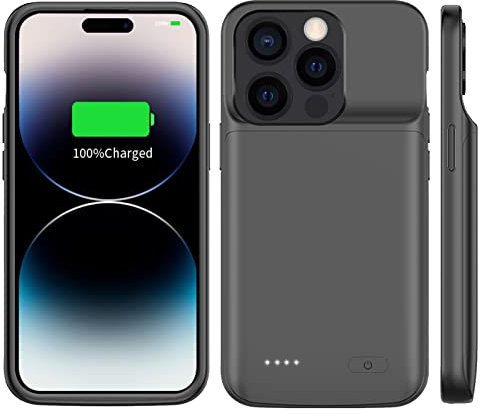 JUBOTY 8500 mAh Akkuhülle für iPhone 14 Pro Max 6,7Zoll, Hohe Kapazität, Schnelles Aufladen Tragbare Ladehülle, wiederaufladbarer Handy-Akku-Ladegerät-Hüllen (Schwarz, iPhone14 Pro Max,8500mAh)