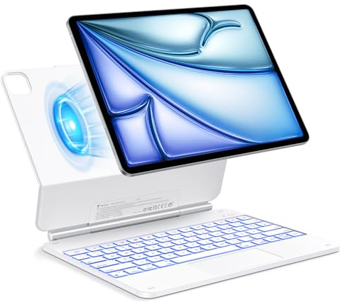 TECURS Fodral tangentbord för iPad Air 13 tum (M3/M2, 2025/2024), magiskt tangentbord för iPad Pro 12,9 (6/5/4/3 Gen) med frisvävande stativdesign, QWERTZ, vitt (tyskt tangentbord (QWERTZ) -vit)