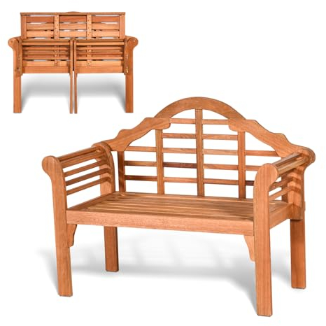 KOMFOTTEU 2 Sitzer Gartenbank zusammenklappbar, Sitzbank Holzbank aus Eukalyptus, Holzbank Parkbank mit Armlehnen & Rückenlehne, max 360 kg belastbar, Friesenbank für Garten Terrasse Balkon