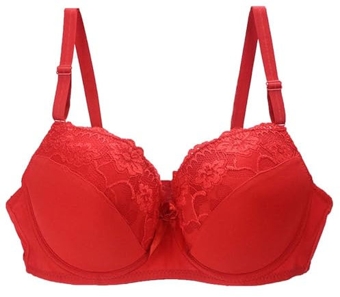 AMDOLE Front Fastening Bras for Women UK 40/90 42/95 44/100 BCDE Cup Bra Sexy Lace Bra for Women Lingerie Plus Size Super Push up Bra (Red, 90E)