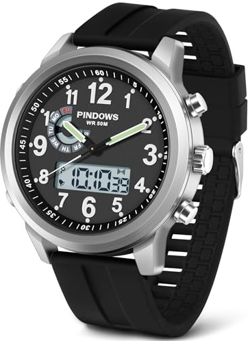 PINIDOUS Herren Uhren für Herren Militär Digital Uhren Analog Quarz wasserdichte Uhr Sport Außenbereich Multifunktional Rostfreier Stahl Klassisch Stilvoll Mode Lässig Business Armbanduhr