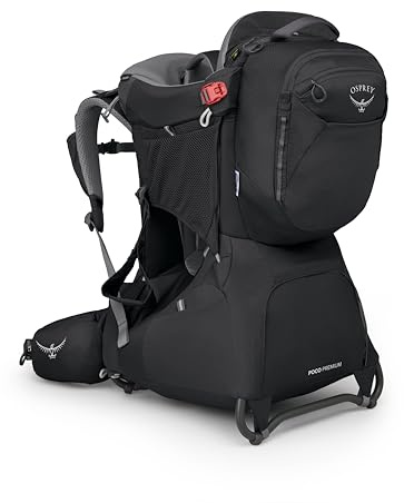 Osprey Poco Premium Child Carrier Backpack – Deluxe Kid Carrier for Hiking with Built-in Sunshade, Removable Daypack, and Adjustable Fit – Premium Comfort for Parent and Child, Black
