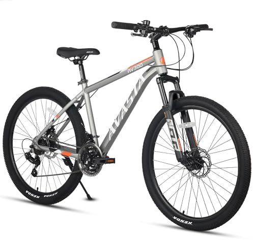 AVASTA AV300 26 inch Mountain Bike MTB Commuter Bike Lightweight Aluminium Frame 21 Speed Gearing Front Suspension Disc Brakes Front and Rear, Gray