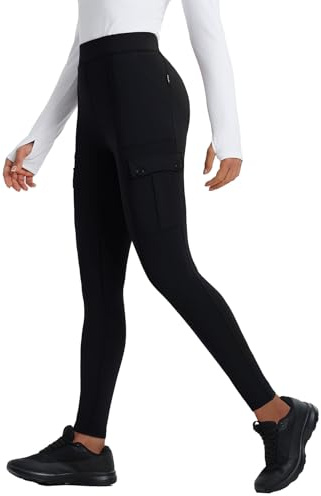 baleaf Thermal Leggings Women Trousers Fleece Lined Hiking Legging Water Resistant Warm Pants for Winter with Pockets Walking Running Black M