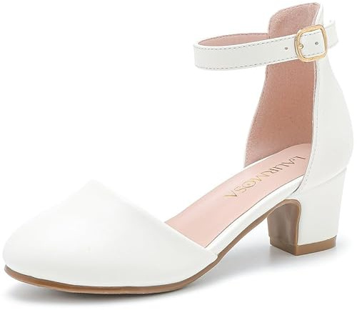 LAURMOSA Fille Chaussures Talon Enfant Bout Fermé avec Bride de Cheville pour Mariage Soirée Fête Cérémonie Danse Anniversaire