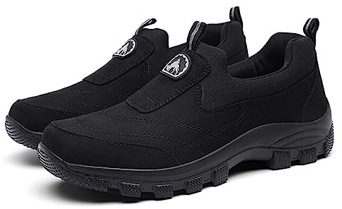 Scarpe invernali per uomo, scarpe da ginnastica in pelle scamosciata, scarpe per il tempo libero, antiscivolo, scarpe per la salute, grandi dimensioni, singole, tinta unita, suola piatta, Nero , 44 EU