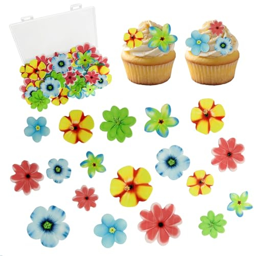 Lot de 72 Fleurs Comestibles, Décoration de Gâteau en Papier Comestible Toppers de Cupcake Décoration Gateau Fleur Comestible pour Gateau Mariage Anniversaire fête Prénatale fête Hawaïenne
