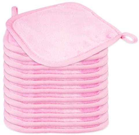 Panno per la pulizia del viso in microfibra, riutilizzabile, lavabile, ultra morbido, per tutti i tipi di pelle, panno per la rimozione del trucco, colore rosa (5 x 5 pollici, 12 pezzi)