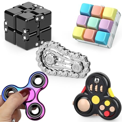 Juego de juguetes fidget para adultos, paquete sensorial con fidget slider, cubo de inquietud, juguete giratorio, juguete de clicker con teclado, fidget pad, dispositivo de alivio del estrés para