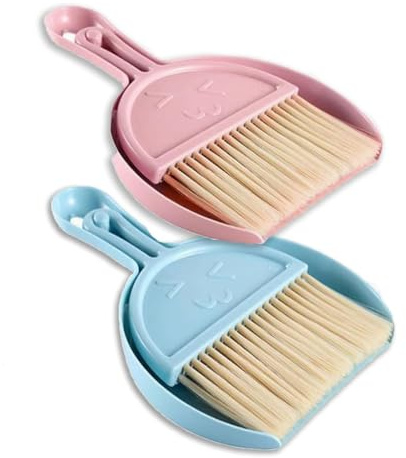 Juego de mini pala y escobilla para la limpieza del hogar oficina y mesa recoge miga de mesa escobilla pala conjunto pequeña pala 1 rosa y 1 azul escoba y pala compactos