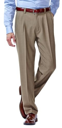 Haggar Men's E-clo Repreve Classic Fit Pleat Front Dress Pant with Hidden Expandable Waistband Pleat-Front