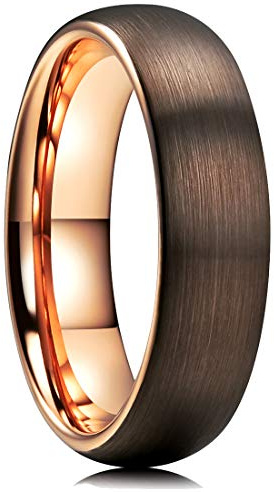 King Will 6mm Brown and Rose Gold Wedding Band for Men Women, Domed Brushed Tungsten Carbide Rings, Comfort Fit, Size 10