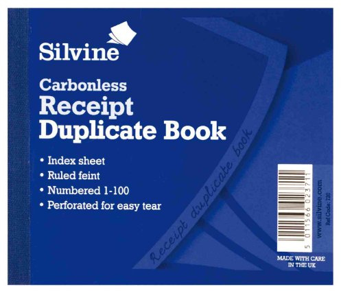 Paket med 3 – Silvine duplicerat kvittobok (720) karbonlös nummer 1-100 – 100 sidor 50 ark per bok