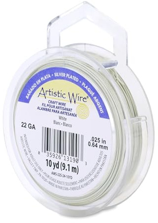Artistic Wire, 22 Gauge Silver Plated Tarnish Resistant Colored Copper Craft Jewelry Wrapping Wire, White, 10 yd
