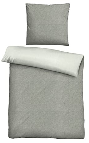 biberna Melange-Flanell Bettwäsche 135x200 cm, 2-teilig mit Kissenbezug 80x80 cm, 100% Baumwolle, Biber, mit Paspel, wärmend & weich, Reißverschluss, Winterbettwäsche, Uni, grau, Modell 0840500