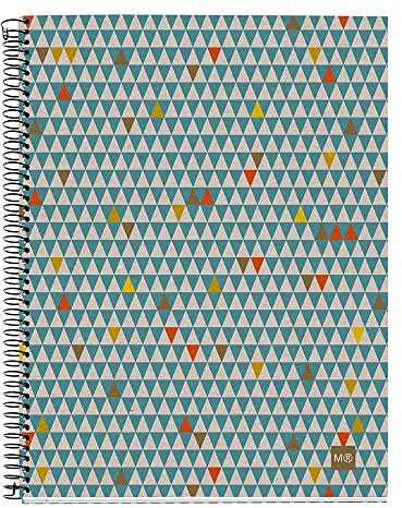 Miquel Rius M Recycled 4 Subject Notebook, Lined A5-8.27 x 5.83, 120 Sheets Heavyweight Paper, Subjects Separated by color, 2 Hole Punched, Micro-Perforated, Ecotriangles Design, multicolor (67035)