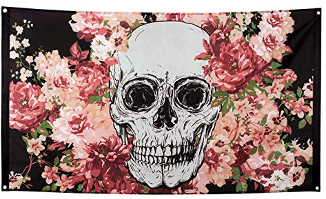 Drapeau Squelette Fleuri Noir 90 x 150 cm - Coloré - Taille Unique