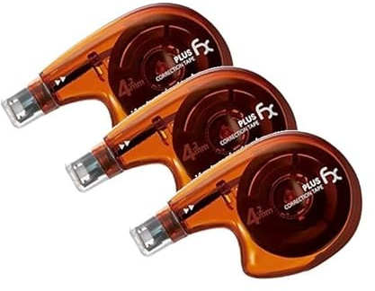 PLUS JAPAN 3 Stück Korrekturroller FX 4,2 mm x 10 m, flexibler Kopf, Orange