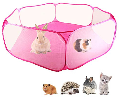 Small Animals C&C Cage Tent, Breathable & Transparent Pet Playpen Pop Open Outdoor/Indoor Exercise Fence, Portable Yard Fence for Guinea Pig, Rabbits, Hamster, Chinchillas and Hedgehogs