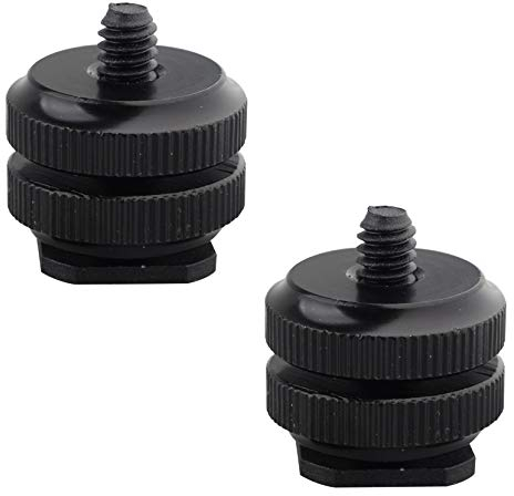 Jopto 2 soportes para zapata de cámara a adaptador de tornillo de trípode de 0,63 cm a 20, soporte de metal para zapata caliente, soporte estándar doble para flash para cámara réflex digital