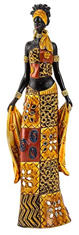 Lifestyle & More Escultura Moderna Figura Decorativa Mujer Africana de pie con Ropa de Colores y Bufanda Multicolor Piedra fundida Altura 35 cm
