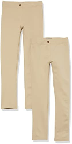 Amazon Essentials Pantalón de Uniforme de Punto Ponte con Corte Ajustado Niña, Pack de 2, Marrón Caqui, 5 años
