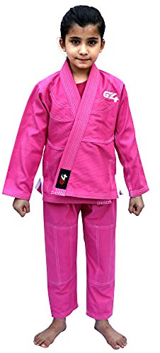 G4 VISION BJJ Kids Jiu Jitsu Gi, Brazilian Jiu Jitsu Uniform, Children Grappling Preshrunk Kimonos Lightweight White Belt (Pink, K0000)