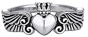 Bague Ailes d'Ange Ancien Anneau Couronne Coeur Réglable Anneau d'articulation Bijoux pour femmes filles adolescents (Argent A)