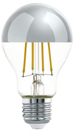 EGLO E27 LED-lampa, toppförspeglad glödlampa i silver, bländfri ljuskälla | 7,5 Watt (motsvarar 60 Watt), 806 Lumen, varmvit, 2700 K, spegelglödlampa, Edison A60, Ø 6 cm